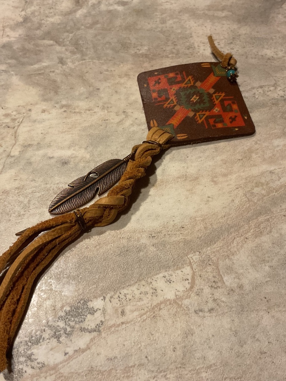 Boho Leather Tassel Keychain with Feather and Arrow Charms
